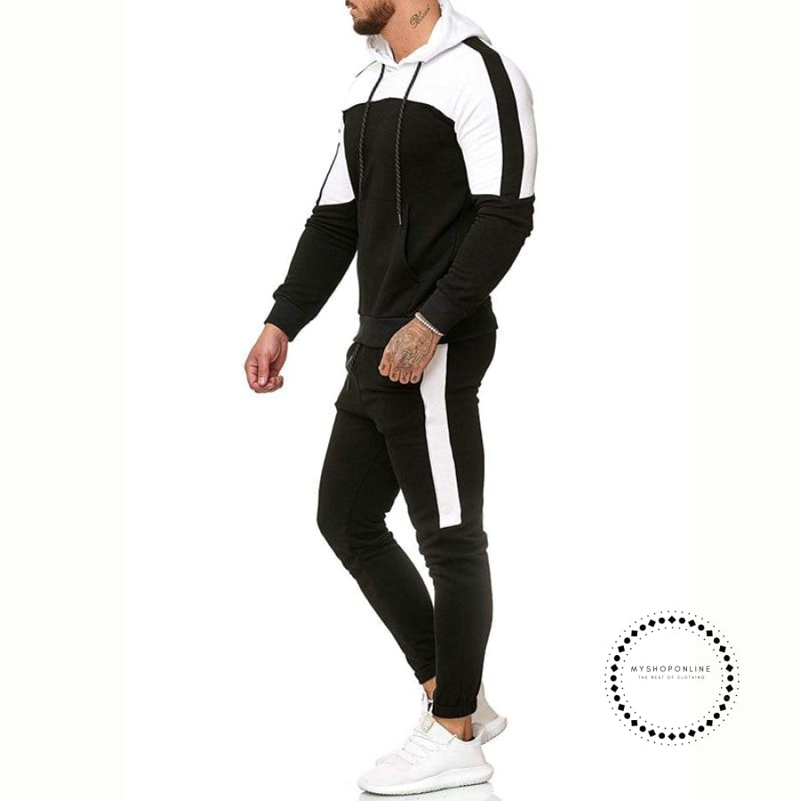 Men 2 Pieces Track Suits Casual Cotton Drawstring Patchwork Long Sleev ...