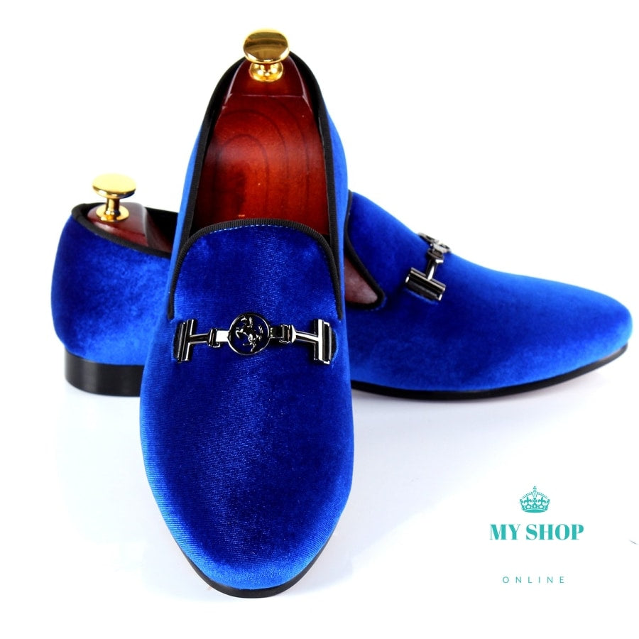 Men Shoes Brand Blue Velvet Loafers 