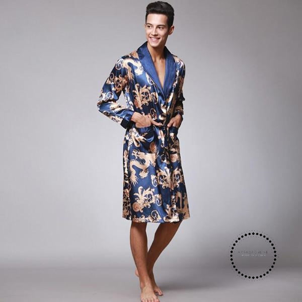 men's bathrobe spinning silk kimono long sleeves robe longo pajamas ...