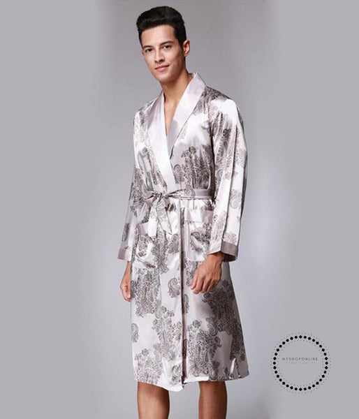 men's bathrobe spinning silk kimono long sleeves robe longo pajamas ...