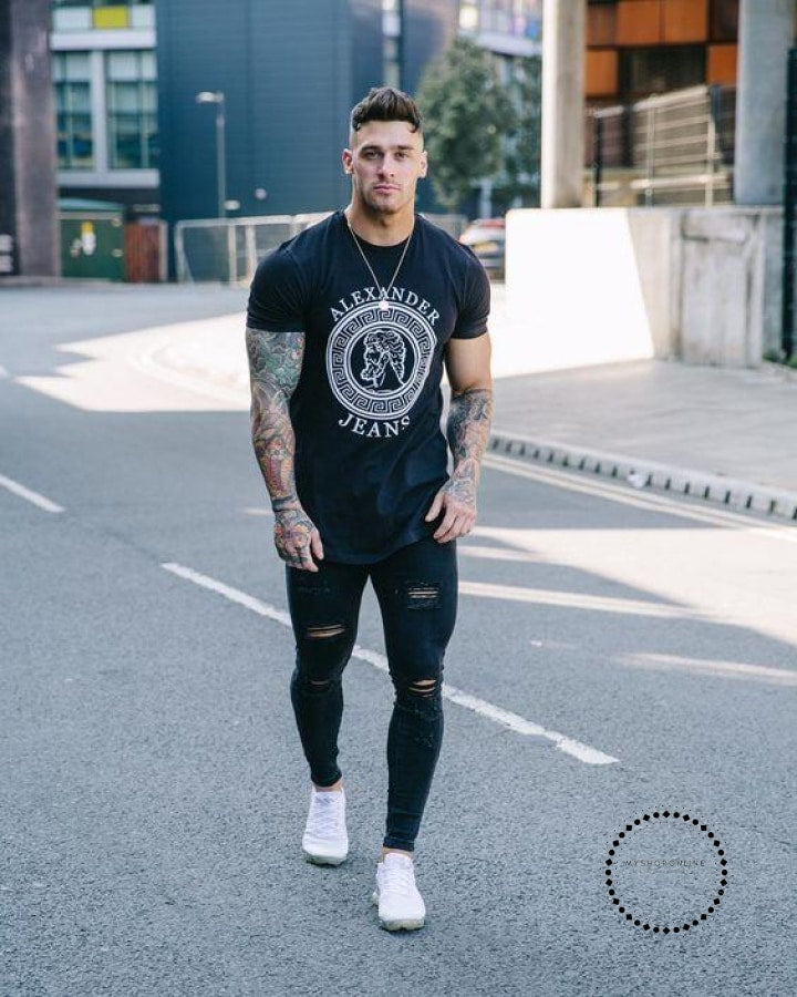 Men's Casual Skinny Jeans Streetwear Hip Hop Stretch Slim Fit Fashion ...