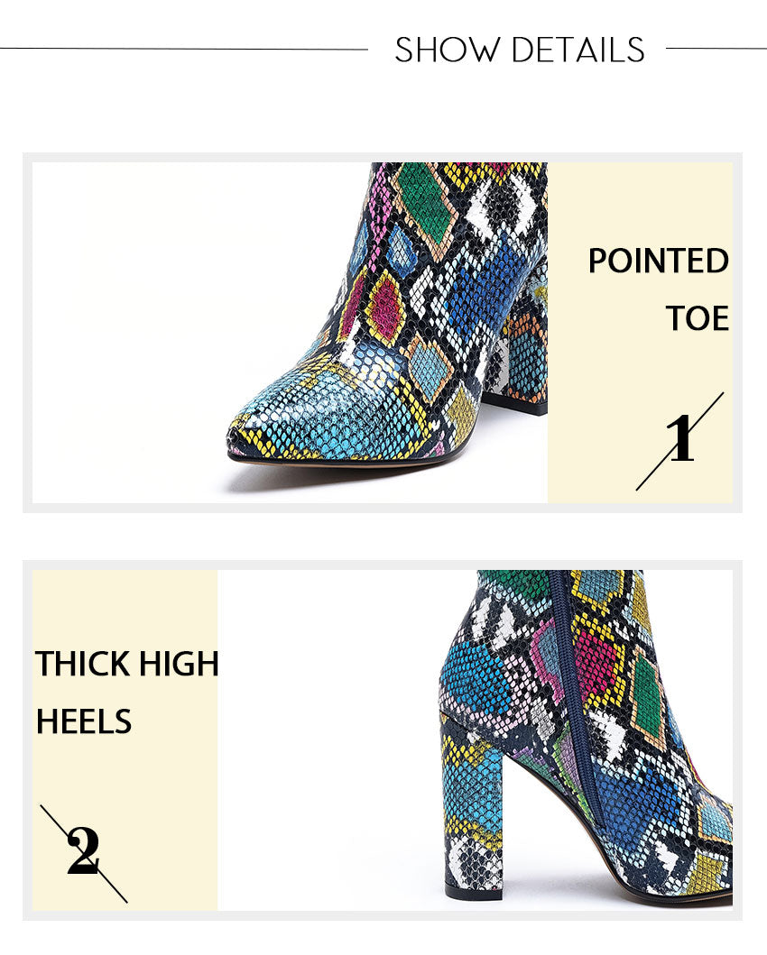 colorful snakeskin boots