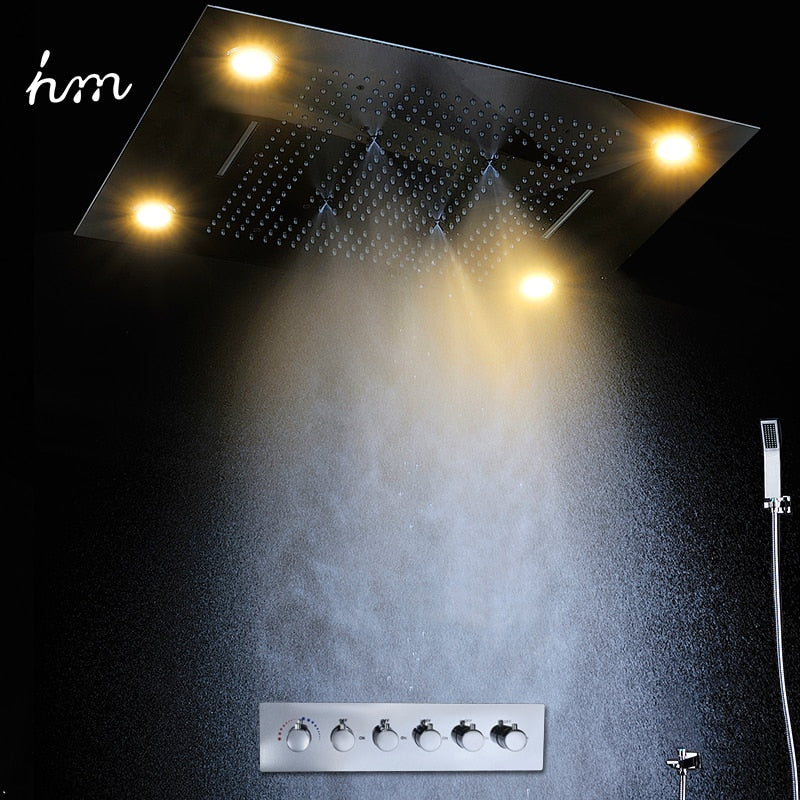 Luxury Led Rain Shower Head Large Rain Led Shower Set Waterfall Shower Head With Embedded Ceiling Spout Bath Shower Faucets