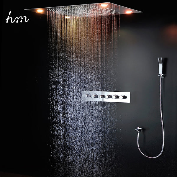 Luxury Led Rain Shower Head Large Rain Led Shower Set Waterfall Shower Head With Embedded Ceiling Spout Bath Shower Faucets