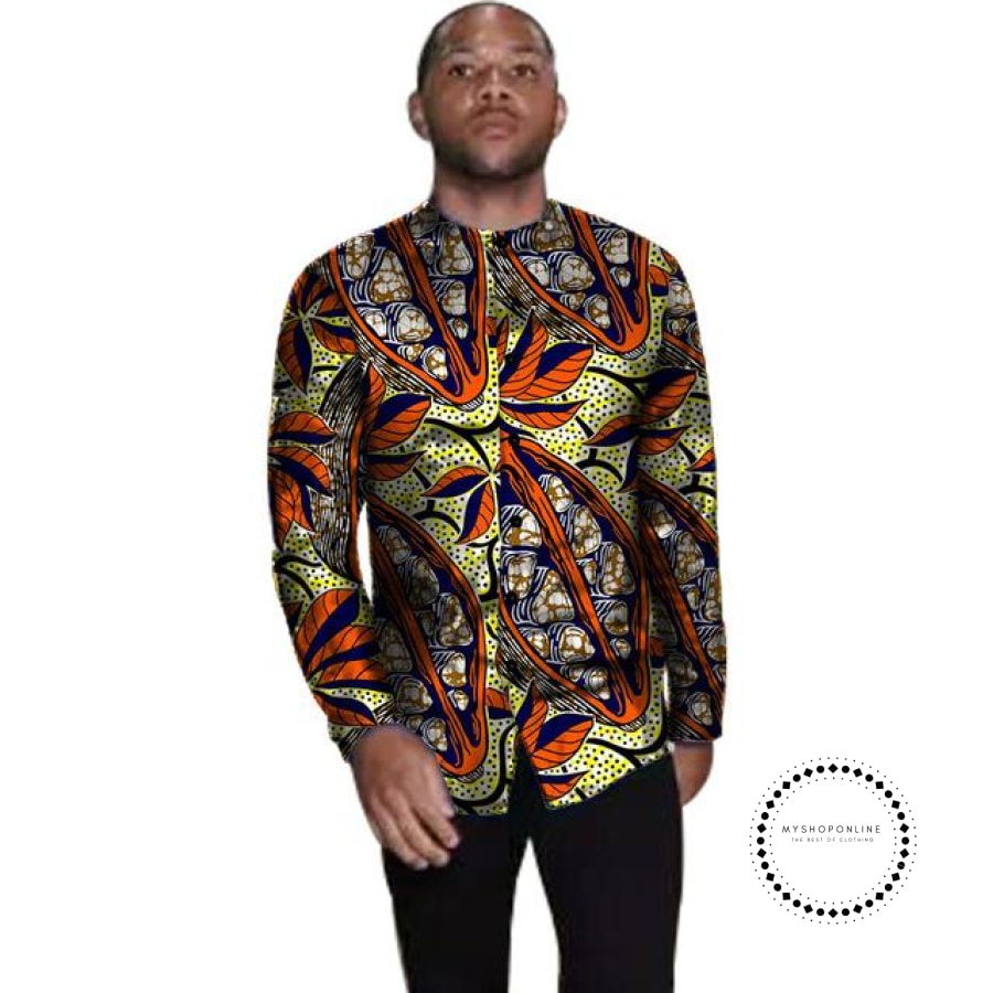 Retro Patterns African Print Shirts Men Dashiki Shirt O-neck Long Slee ...