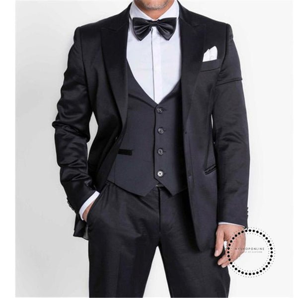 Slim Fit One Button Navy Blue Groom Tuxedos Shawl Lapel Suit Groomsman ...