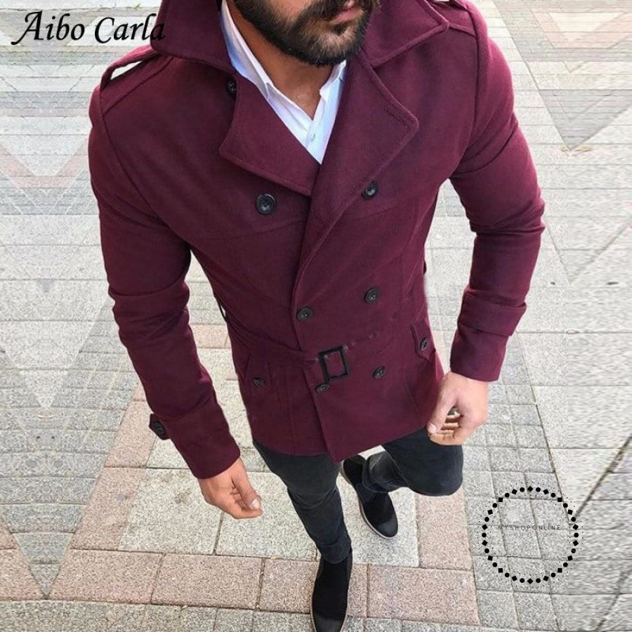 Winter Men Wool Trench Jackets Coat Outerwears Business Casual Slim Fi ...