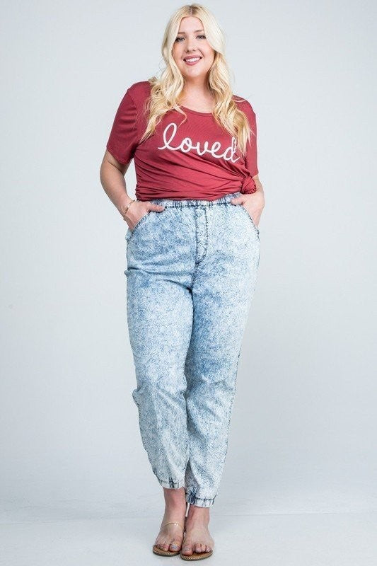 Plus Size Acid Wash Denim Joggers - Ecart