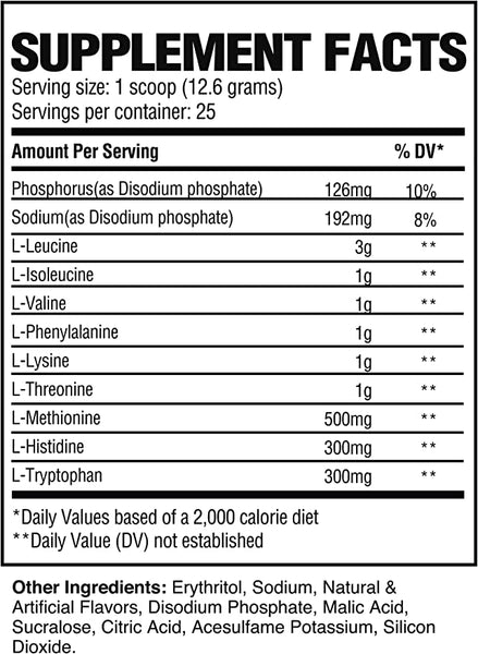 Raw EAA ingredients label