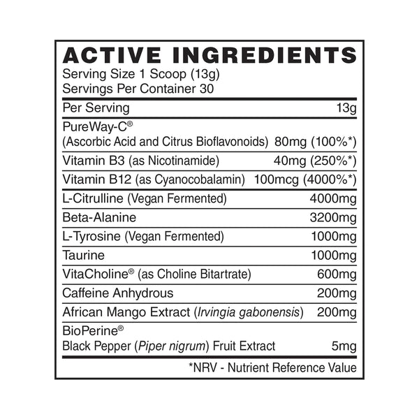 Naughty boy energy ingredients label