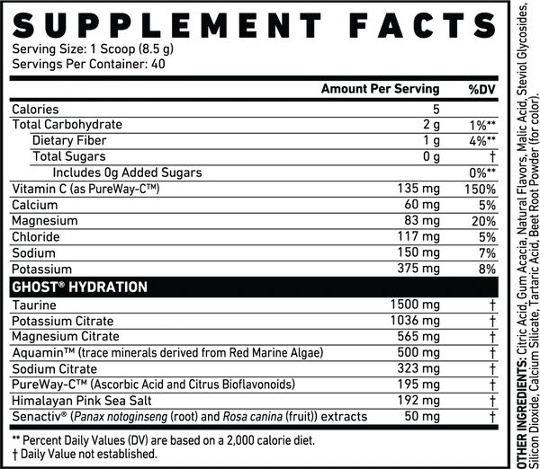 ghost hydration ingredients label