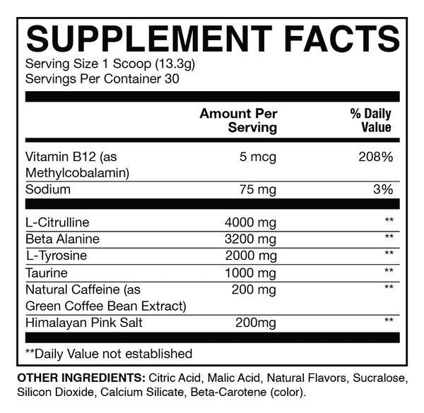Raw Nutrition Essential pre ingredients label
