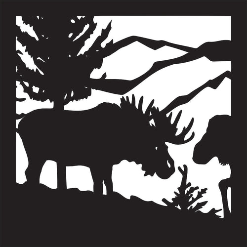 24 x 24 Bull Moose Cow Trees Mountains