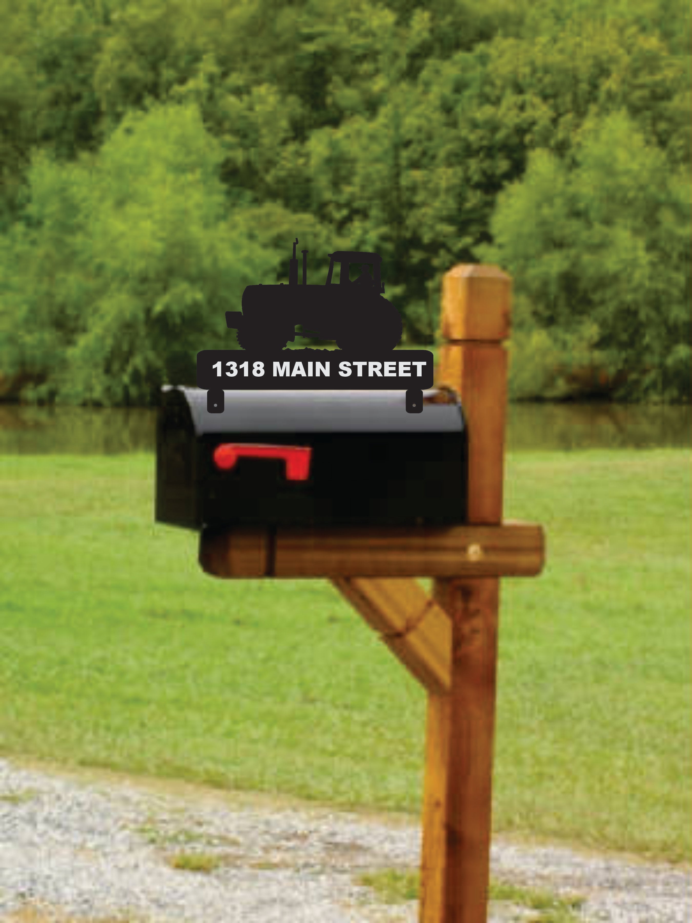 Tractor Mailbox Topper with Reflective Vinyl Address Numbers