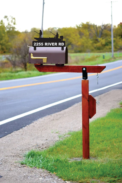 Bass Fisherman Mailbox Topper with Reflective Vinyl Address Numbers