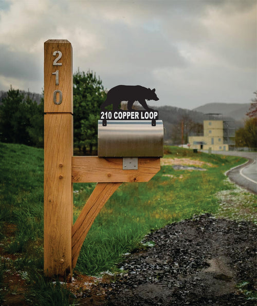 Bear Mailbox Topper with Reflective Vinyl Address Numbers