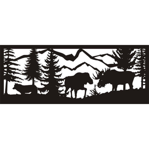 24 x 60 Bull and Cow Moose Wolf Meadow and Mountains