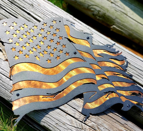 Copper Tattered Steel American Flag