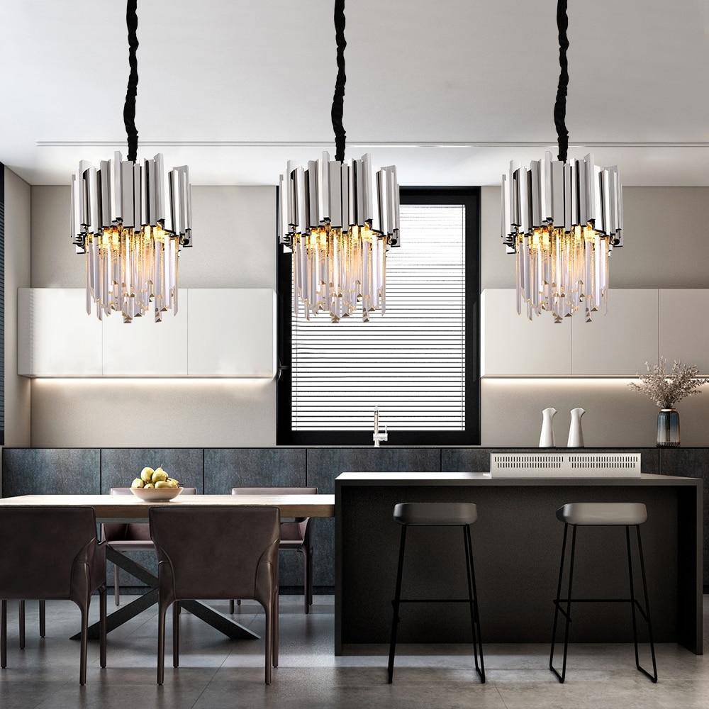 3-Light Stainless Steel K9 Crystal Pendant Chandelier – Morsale.com