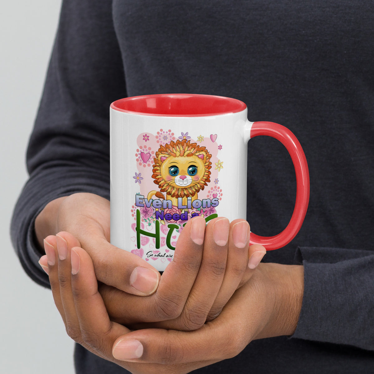 Lion Hug Mug with Color Inside