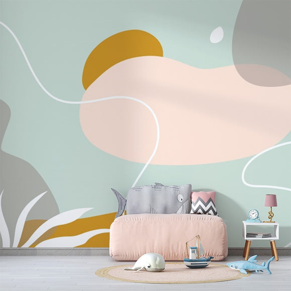 Custom Wallpaper Mural Nordic style Pink Blue Line Drawing | BVM Home