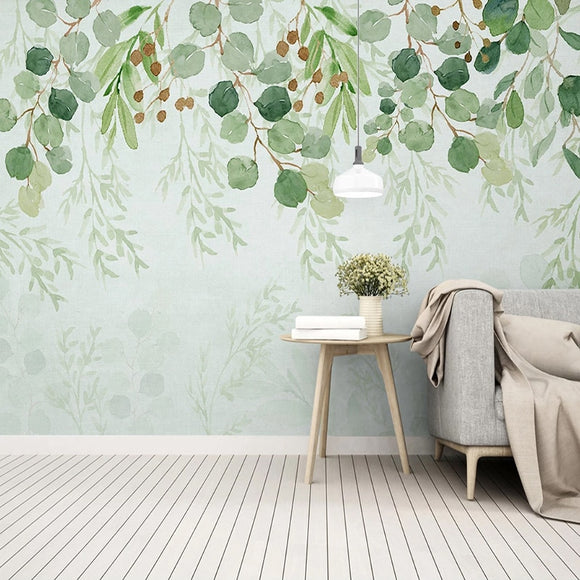 Custom Mural Wallpaper Fresh Green Leaves Wallcovering | BVM Home
