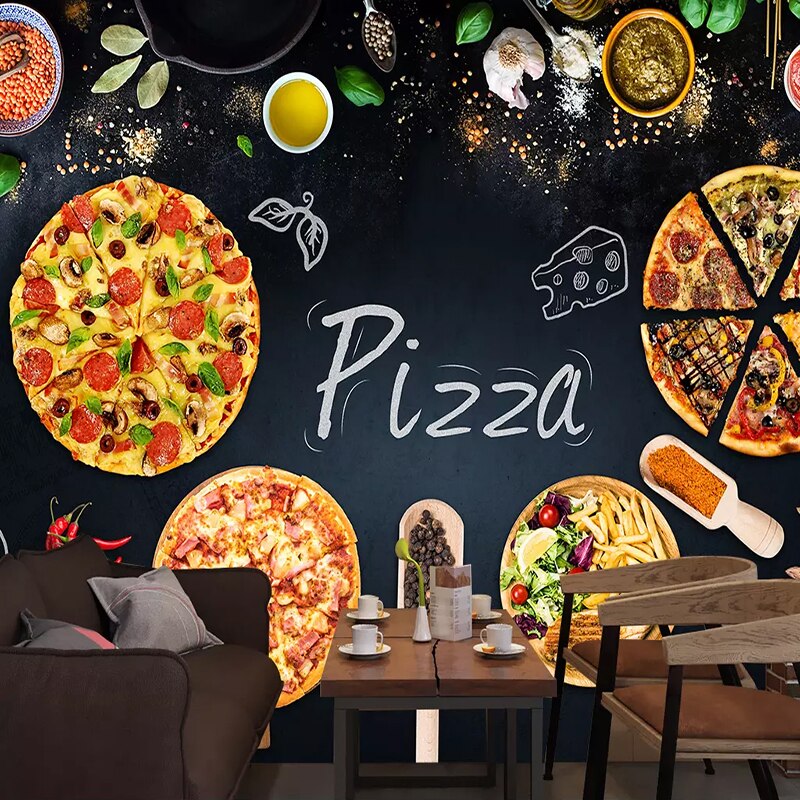 Custom Mural Wallpaper Pizza Shop Restaurant Wallcovering