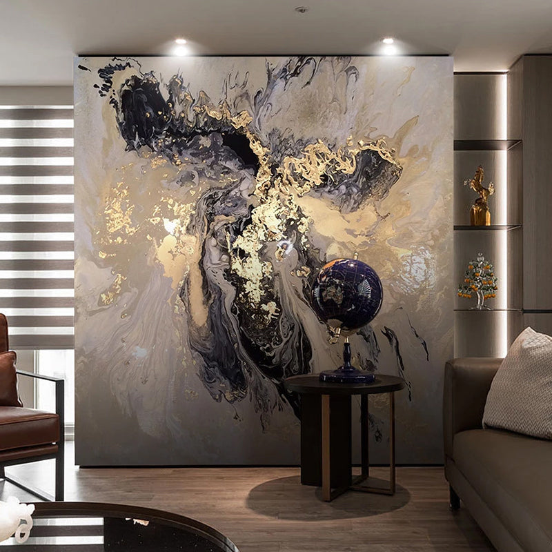 Custom Mural Wallpaper Abstract Black Golden Creative Art | BVM Home