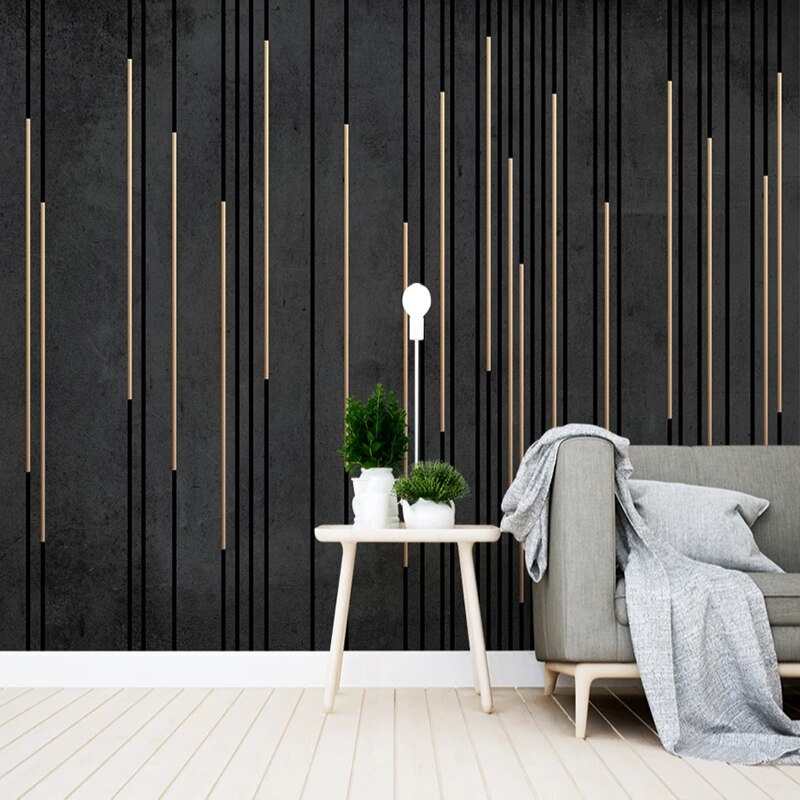 Custom Mural Wallpaper Black Marble Gold Stripes Wall Decor | BVM Home