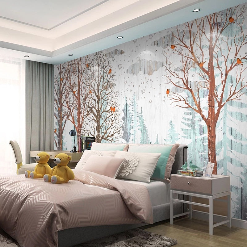 Custom Wallpaper Mural Nordic Forest and Birds for Nursery | BVM Home