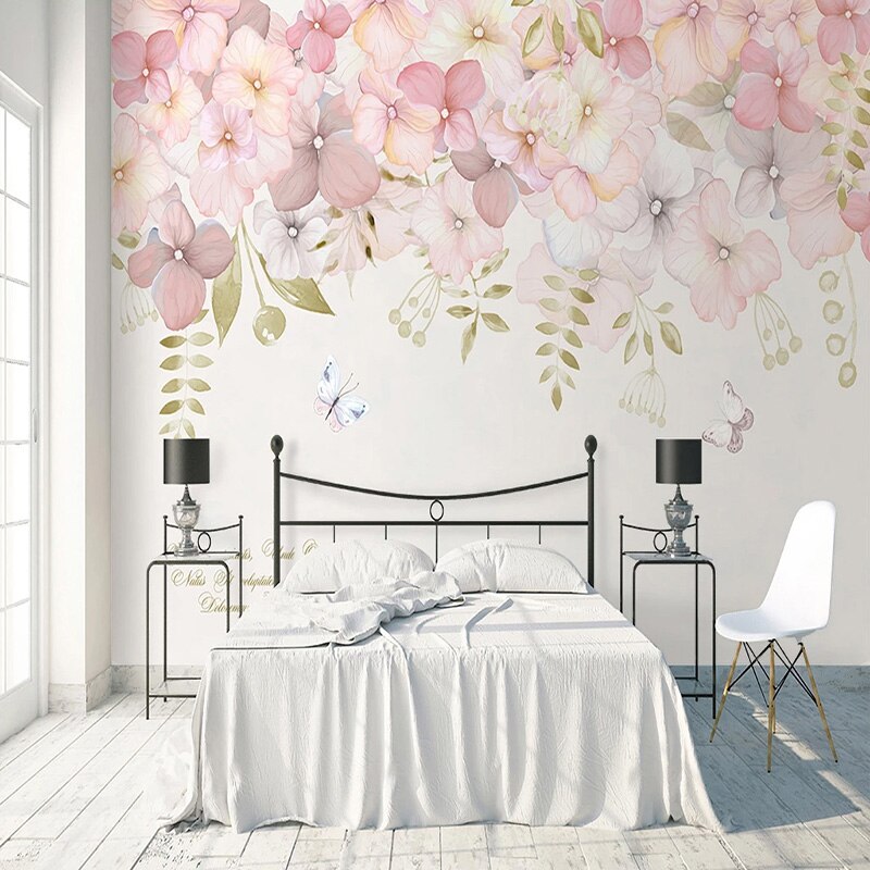 Custom Mural Wallpaper Modern Pastoral Pink Flowers | BVM Home