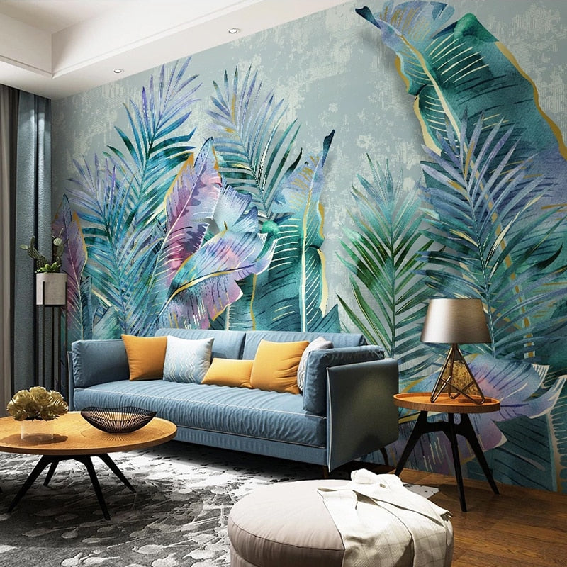 Custom Mural Wallpaper Nordic Tropical Plant Leaves | BVM Home