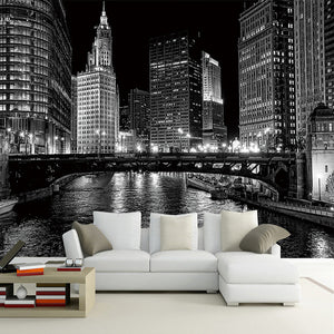 Custom Mural Wallpaper Modern Art Black And White City View | BVM Home