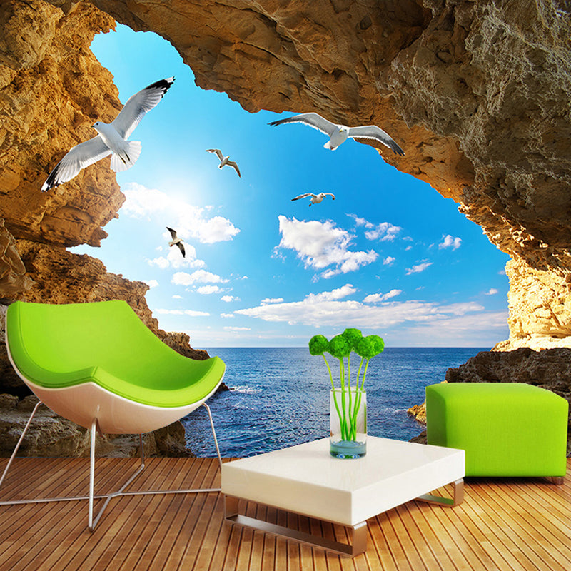 Custom Murals Wallpaper 3D Sky Clouds Seagulls Cave | BVM Home