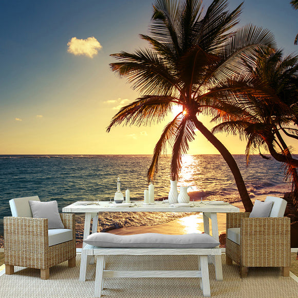 Custom Wallpaper Mural Beach Landscape Sunset Coconut Trees | BVM Home