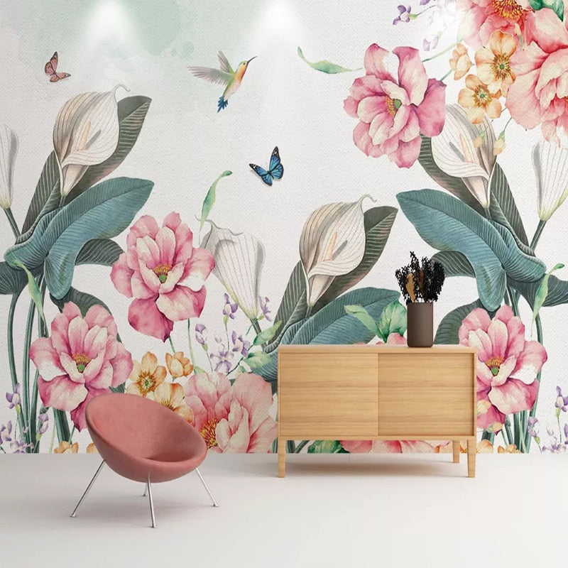 Custom Wallpaper Mural Pastoral Style Flowers Butterfly | BVM Home