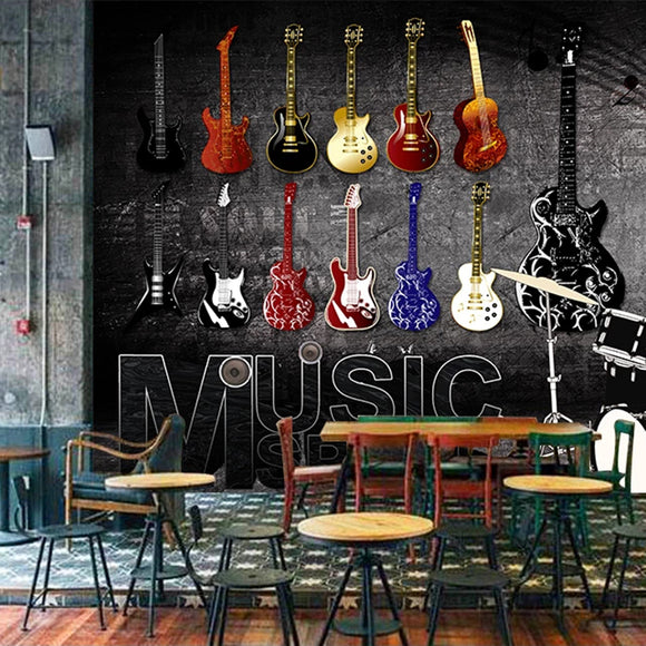 Custom Wallpaper Mural Retro Nostalgic Rock Music Guitar | BVM Home