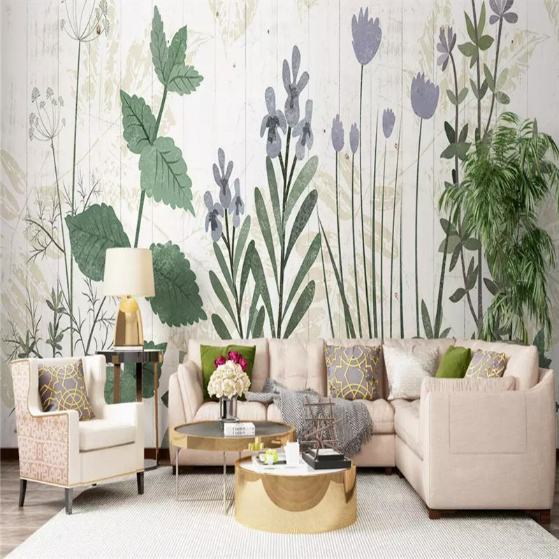 Custom Wallpaper Mural Nordic Hand-painted Plants Flowers | BVM Home