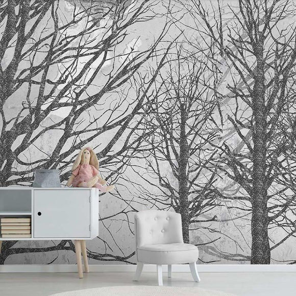 Custom Size Wallpaper Mural Black and White Forest Trees | BVM Home