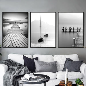 Grey Ferry Bridge Nordic Poster Wall Art Canvas Print | BVM Home