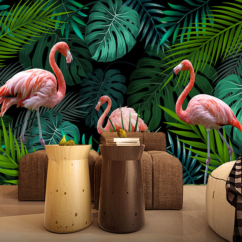 Custom Wallpaper Mural Flamingo Green Tropical Leaves | BVM Home