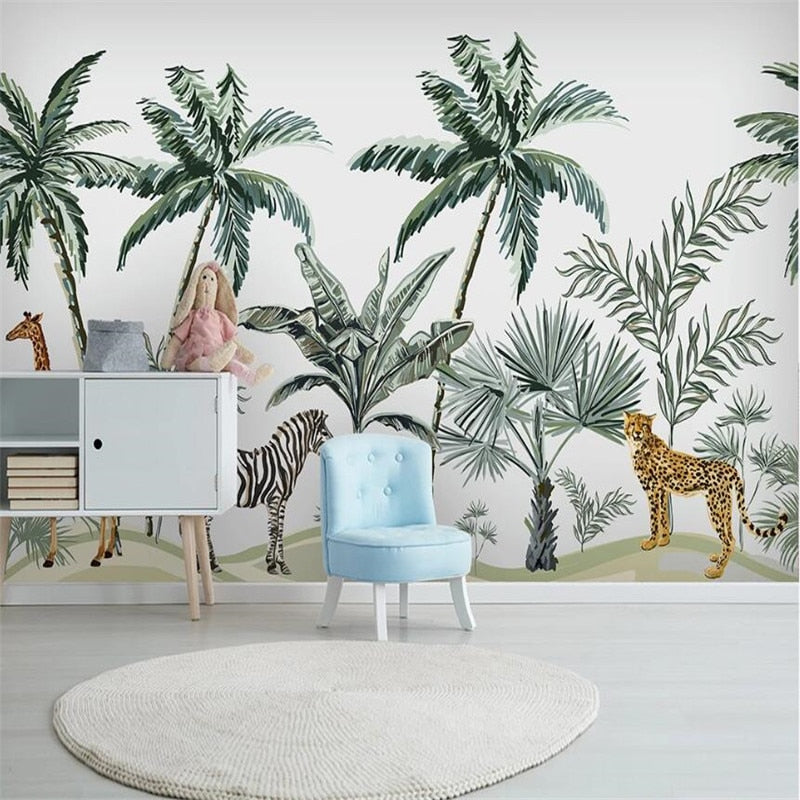 Custom Wallpaper Mural Nordic Tropical Plants and Animals | BVM Home