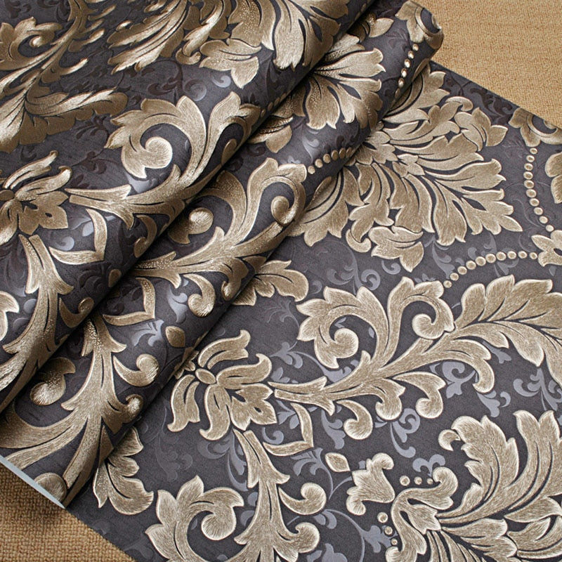 Luxury Modern Metallic Damask Vinyl Wallpaper Wallcovering | BVM Home