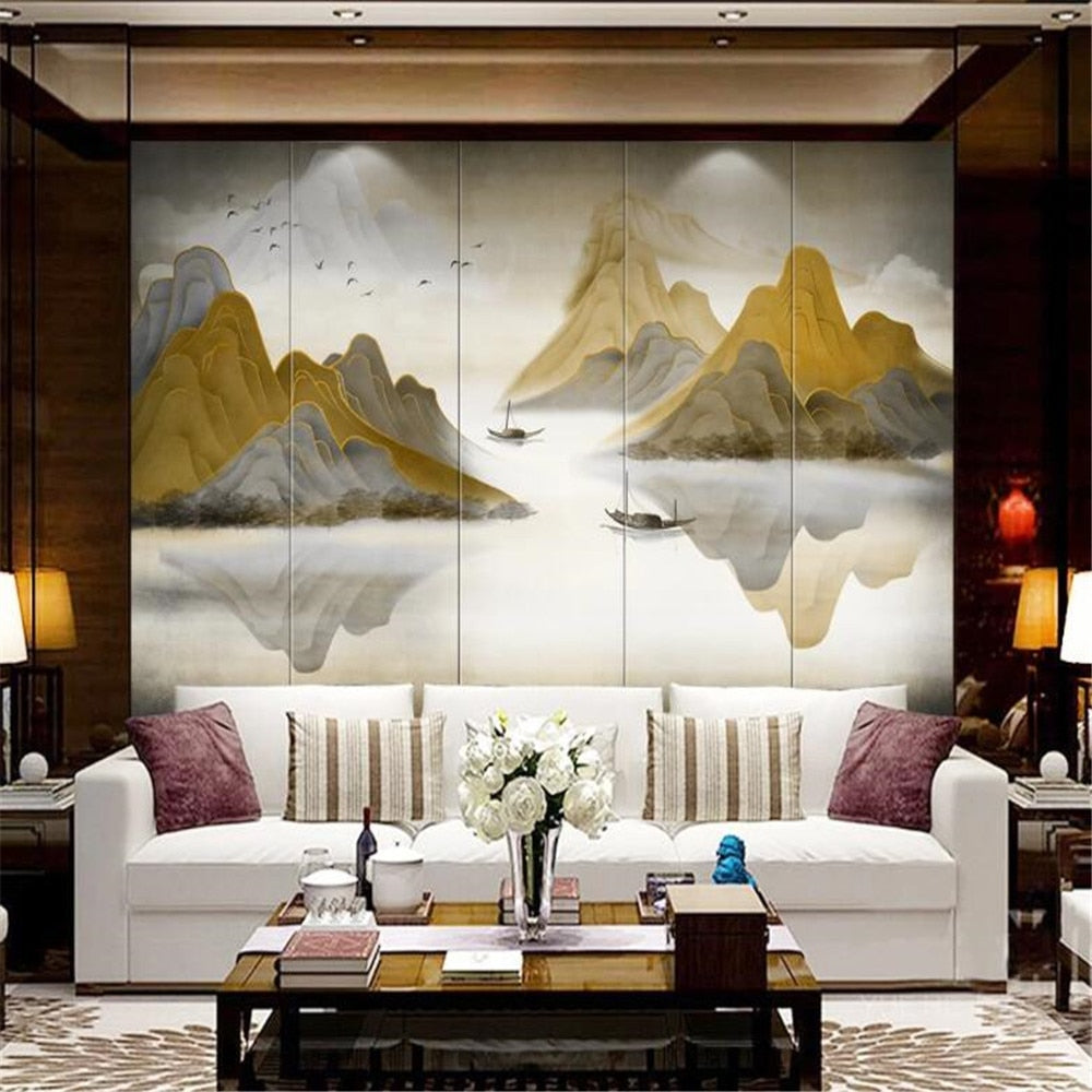 Custom Wallpaper Mural Chinese Style Abstract Landscape | BVM Home