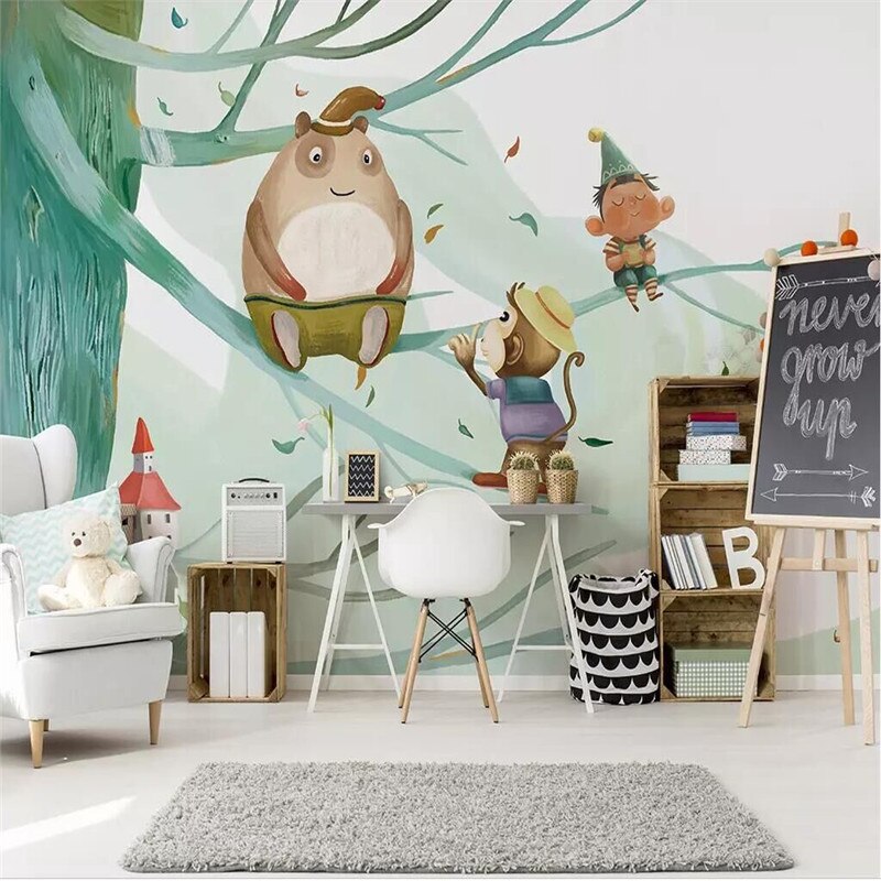 Custom Wallpaper Mural Cute Cartoon Animals Nursery Decor | BVM Home