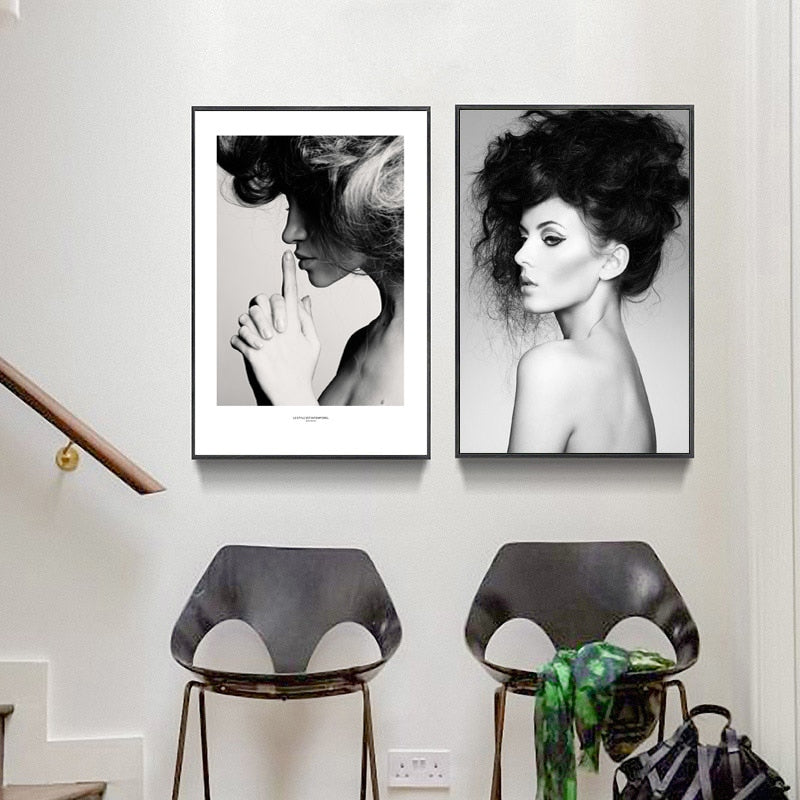 Nordic Poster Woman Grey Black Wall Art Canvas Print | BVM Home