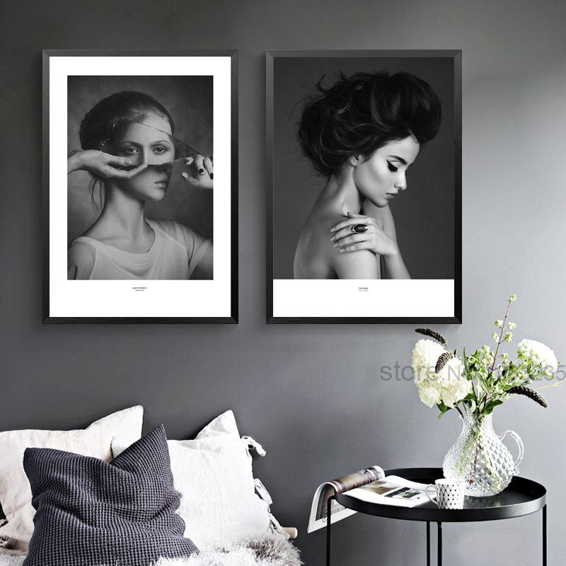 Nordic Poster Woman Grey Black Wall Art Canvas Print | BVM Home
