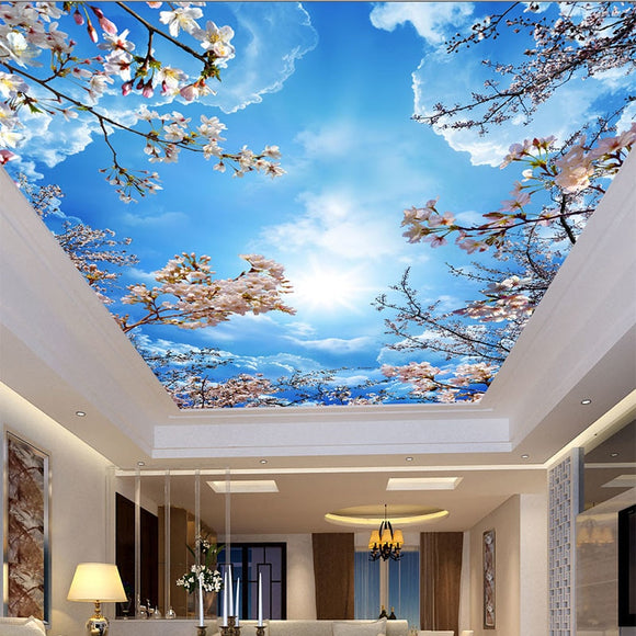 Custom Wallpaper Sky Clouds Cherry Blossoms Ceiling Mural | BVM Home