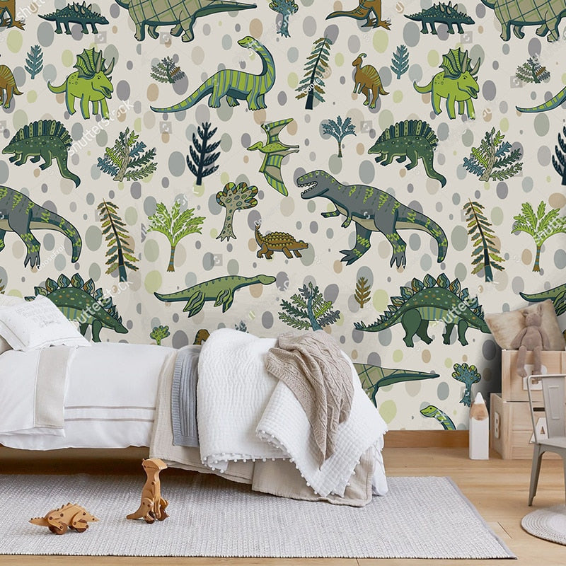 Custom Wallpaper Cartoon Dinosaur Mural for Kid's Room | BVM Home