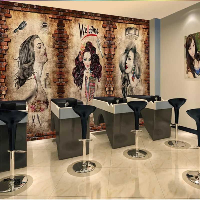 Vintage Barber Shop Mural Wallpaper Hair Salon Wallcovering | BVM Home